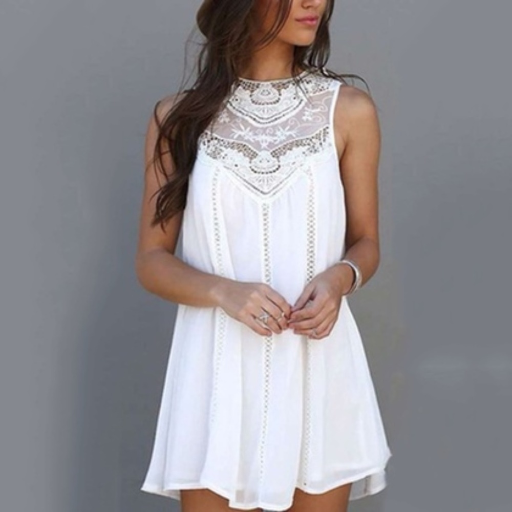 NWT Sheer Lace Embroidered Mini Dress Medium